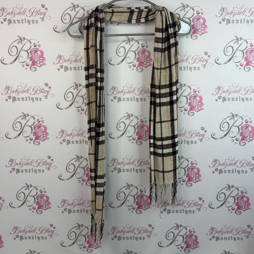 Reitmans scarf scarve tassel hem Classic Checkered Scarf picnic Beige Black